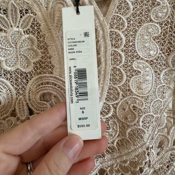 NWT NEW Alice + Olivia Gracia Nude Lace Fit and Flare Mini Dress - Picture 7 of 9